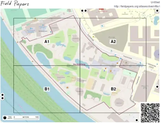 Einteilung des Zoos mit Field Papers (Ergebnisdaten bereits eingearbeitet).