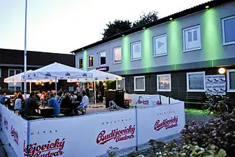 The main building and the beer garden of the Blekingska student nation in Lund, Sweden.