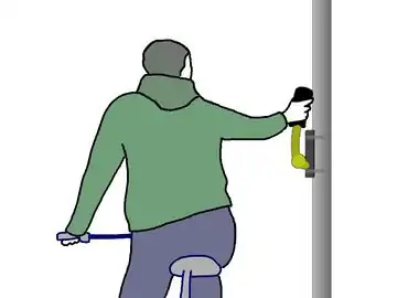 Handgrip for cyclists, mounted on a pole. highway=cyclist_waiting_aid handrest=yes footrest=no side=right capacity=1 (Using capacity=*, because it's clear that only one cyclist can wait here at a time.)
