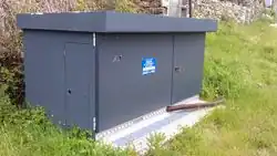A transformer in a substation cabinet