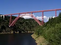 The Garabit Viaduct is a steel truss arch bridge.