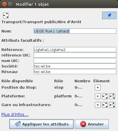 Fenêtre d'ajout de l'aire d'arrêt