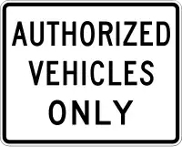 In the United States, service=emergency_access roads are often signposted with this "Authorized Vehicles Only" sign. However, the same sign can appear on roads that are more appropriately tagged with other service=* values along with access=no emergency=designated.