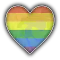 OpenStreetMap-themed icon in a heart shape with a horizontal pride flag overlay.