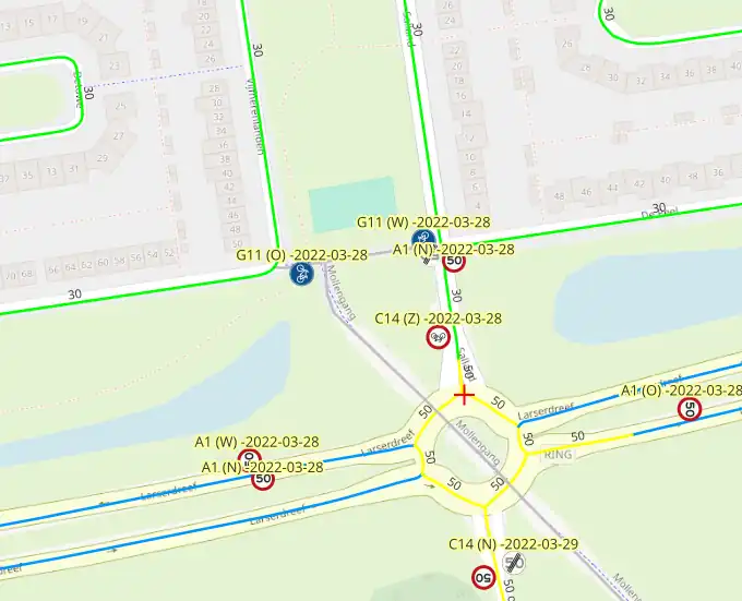 Screenshot QGIS met RWS en NDW verkeersborden laag