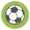a black and white football on a green background