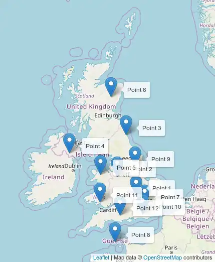 The locations of the first 12 regions.
