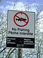 Fishing forbidden area sign in Canada