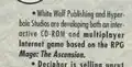 InQuest #38 June 1998. Page 28, News Bites on Mage: The Ascension Video Game by Hyperbole Studios.